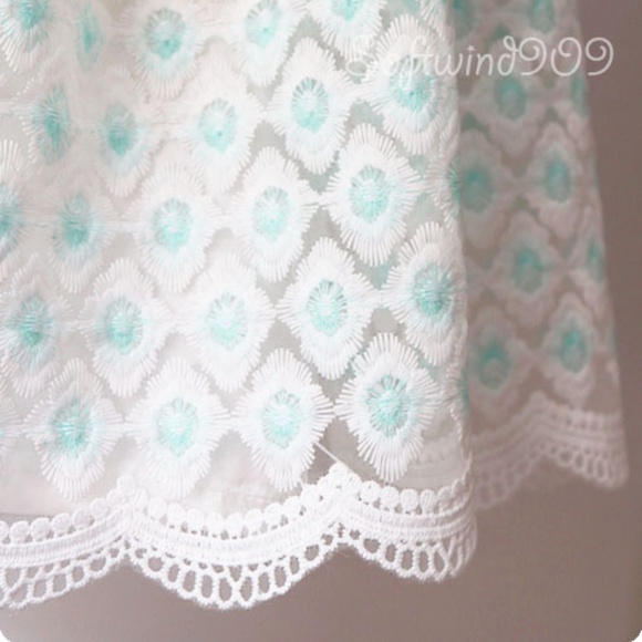 Ivory Blue Floral Embroidery Scallop Skater Dress - Picture 3 of 8